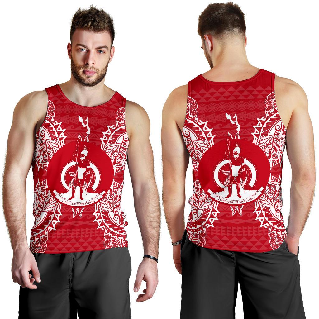 Vanuatu Polynesian Men Tank Top Map Red White - Polynesian Pride