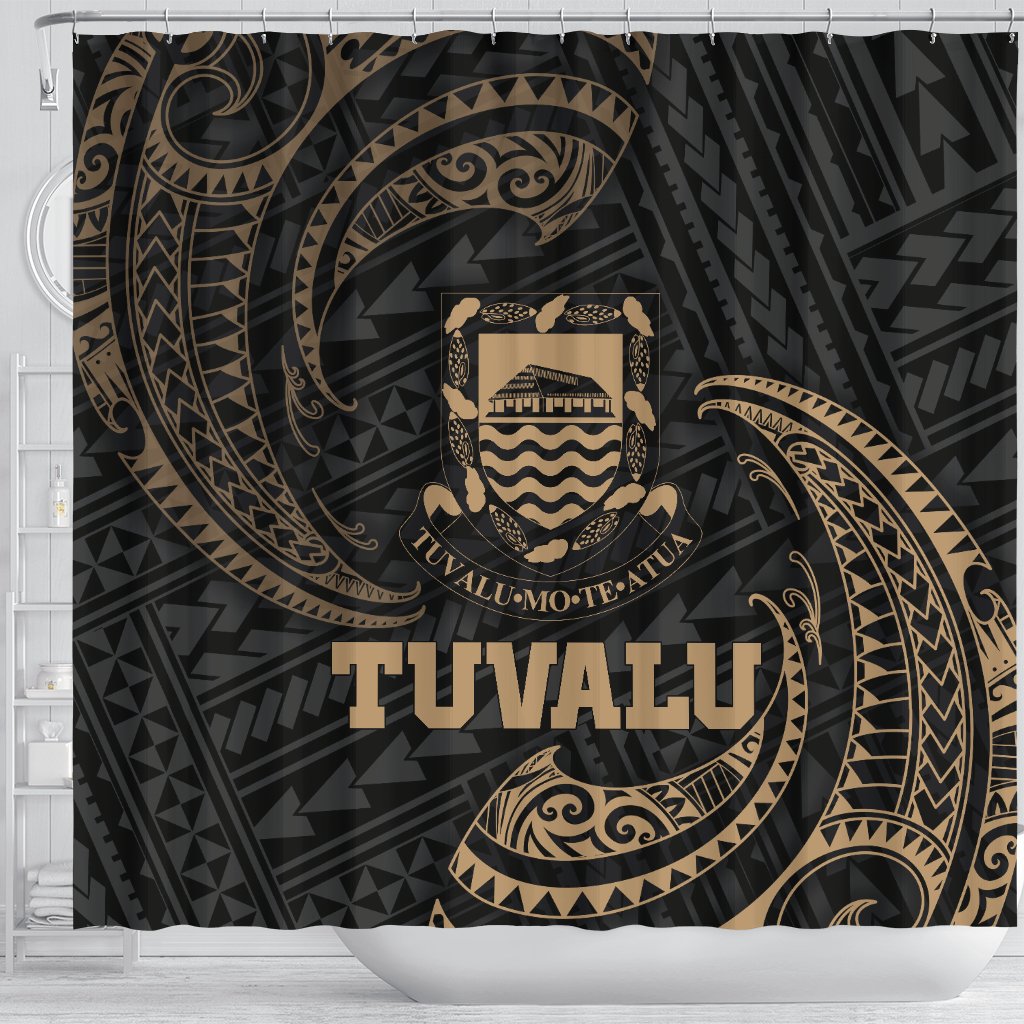 Tuvalu Polynesian Shower Curtain - Gold Tribal Wave - Polynesian Pride