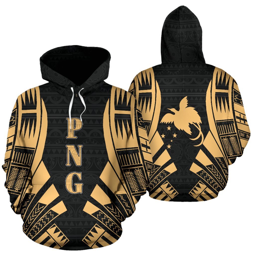 Papua New Guinea Polynesian ll Over Hoodie Yellow Tattoo Unisex Black - Gold - Polynesian Pride