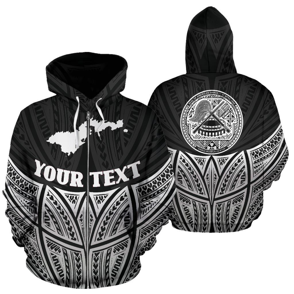 American Samoa Polynesian Custom Zip up Hoodie Black Pride Map and Seal Unisex Black - Polynesian Pride