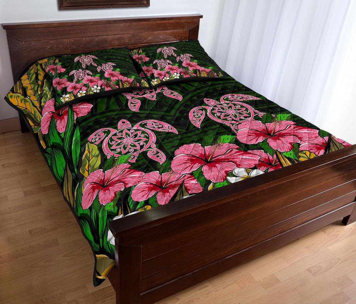Hawaii Turtle Hibiscus Tropical Polynesian Quilt Bed Set - Floren Style - AH - Polynesian Pride