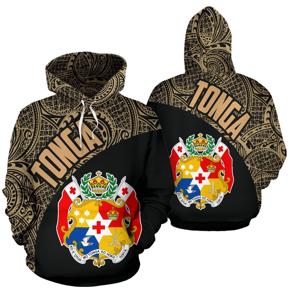 Tonga Hoodie Tonga Coat of Arms Polynesian Tattoo Gold Unisex Black - Polynesian Pride