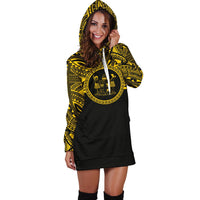 Fiji Women Hoodie Dress - Fiji Coat Of Arms Polynesian Gold Black - Polynesian Pride