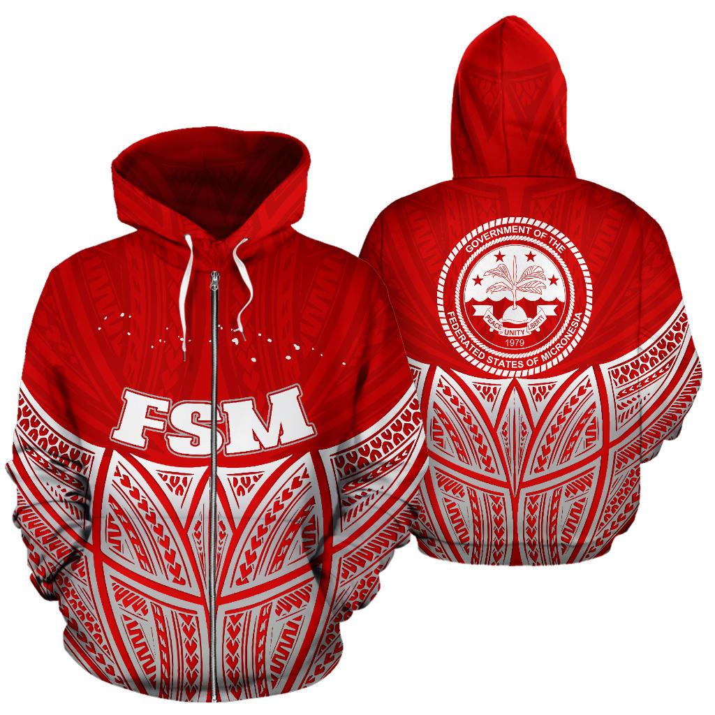 Federated States of Micronesia Polynesian Zip up Hoodie Red Pride Map and Seal Unisex Red - Polynesian Pride