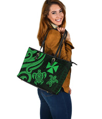 Wallis and Futuna Large Leather Tote - Green Tentacle Turtle - Polynesian Pride