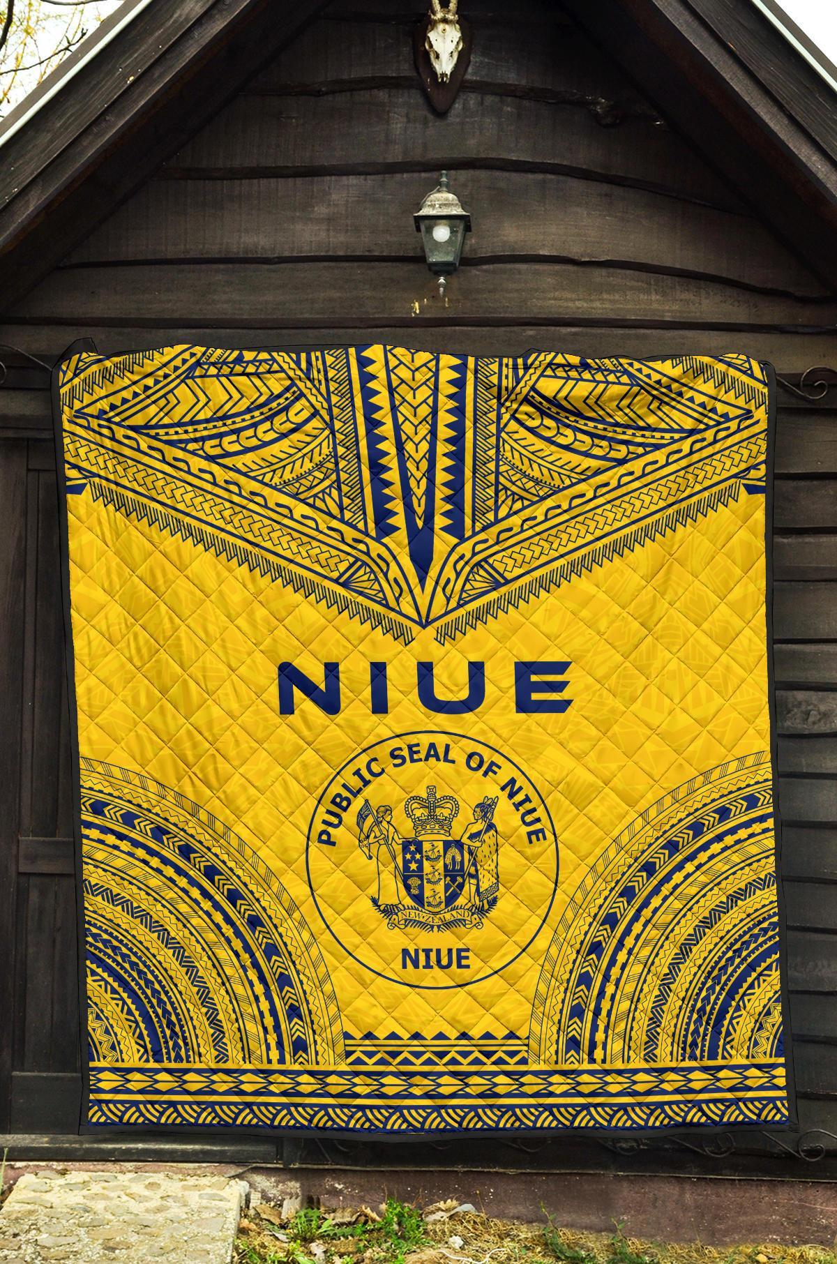 Niue Premium Quilt - Niue Seal Polynesian Chief Yellow Version - Polynesian Pride