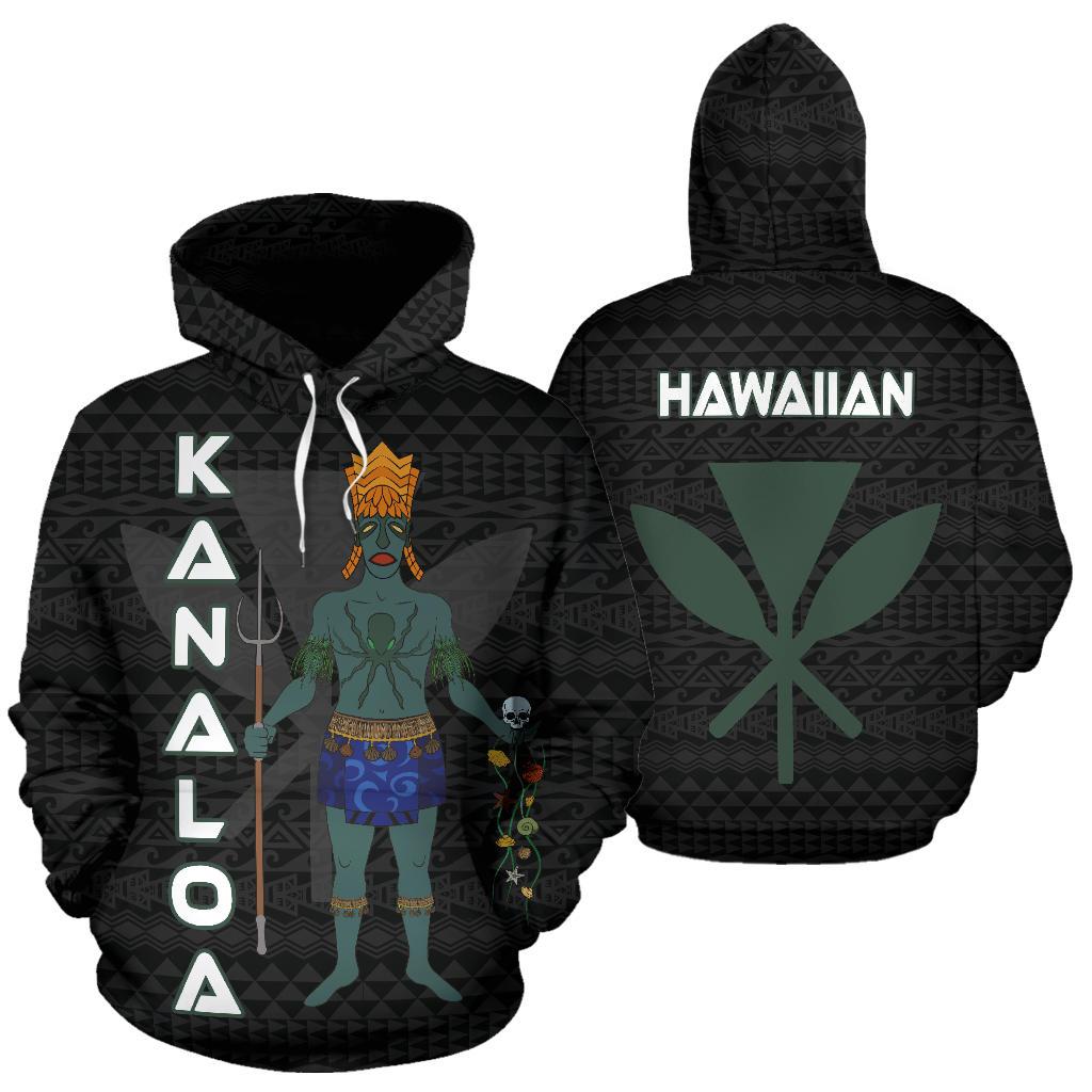 Polynesian Hawaii Hoodie Kanaloa Hawaiian God of the Myths nd Legends Unisex Black - Polynesian Pride