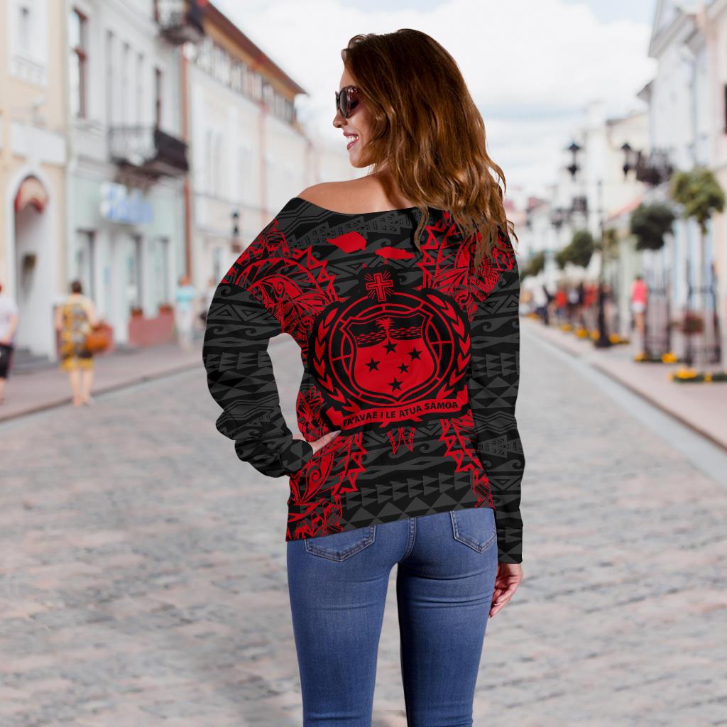 Samoa Polynesian Shoulder Sweater Map Red - Polynesian Pride