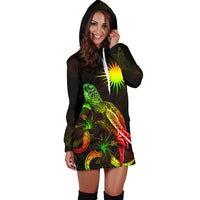 Marshall Islands Polynesian Hoodie Dress - Turtle With Blooming Hibiscus Reggae - Polynesian Pride