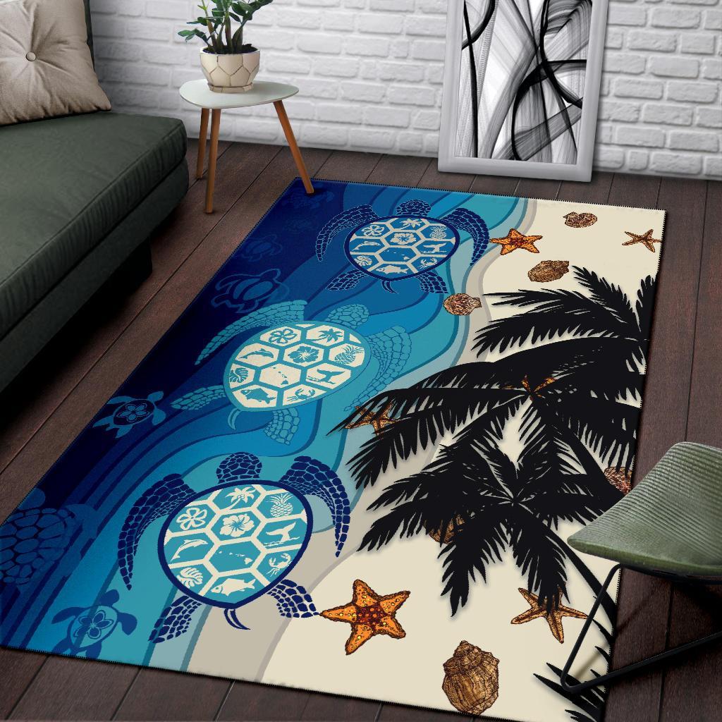 Hawaiian Sea Turtle Symbol Palm Tree Rug - AH J96 - Polynesian Pride