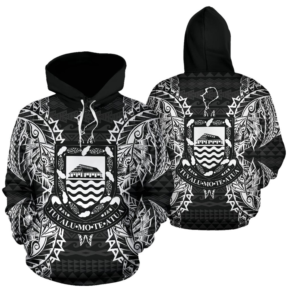 Tuvalu Polynesian ll Over Hoodie Map Black Unisex Black - Polynesian Pride