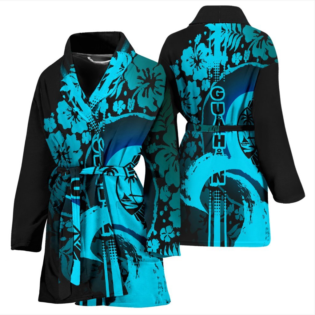 Guam Women's Bathrobe - Hibiscus And Wave Navy - Polynesian Pride