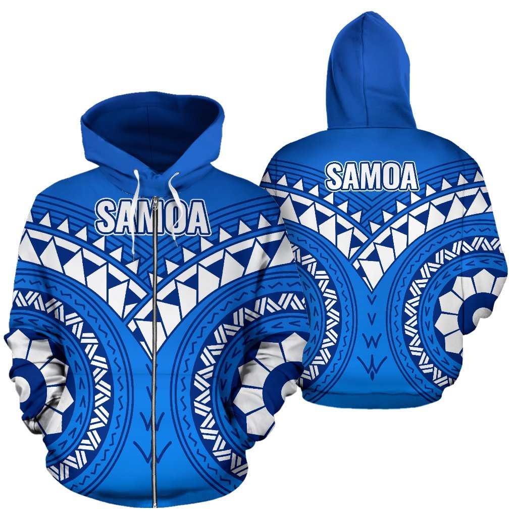 Samoa Polynesian Tribal Pattern All Over Zip up Hoodie Unisex Blue - Polynesian Pride