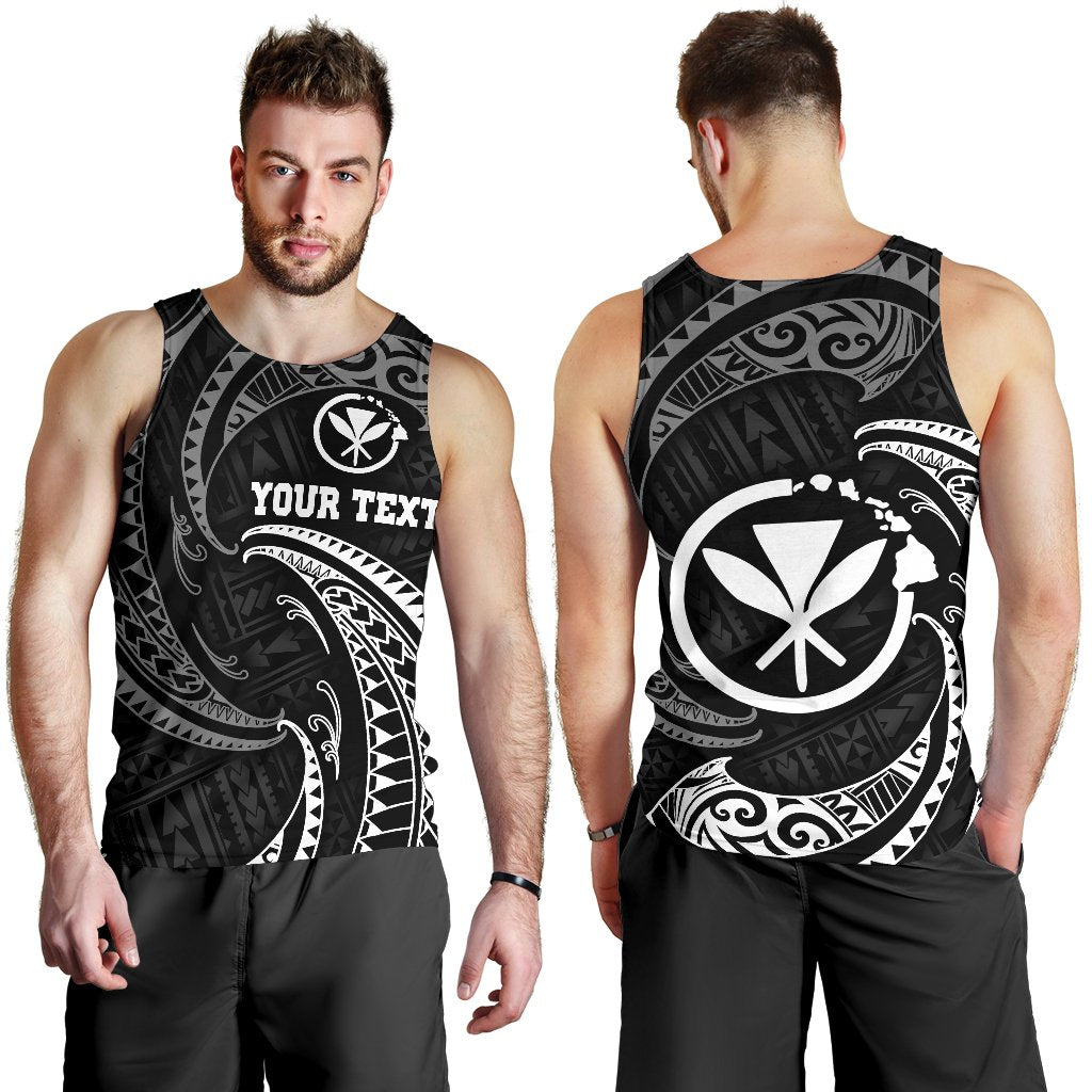 Hawaii Polynesian Custom Personalised Men Tank Top - White Tribal Wave White - Polynesian Pride