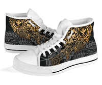 Polynesian Hawaii (Kanaka Maoli) High Top Shoes - Gold Hibiscus Turtle Flowing - Polynesian Pride