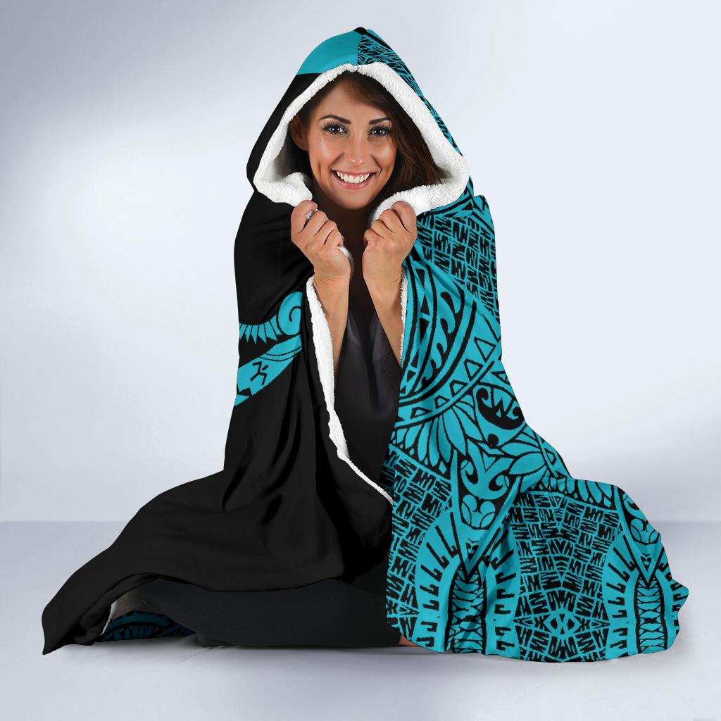 Hawaii Turtle Fish Hook Polynesian Hooded Blanket Blue - Circle Style - Polynesian Pride