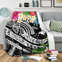 Papua New Guinea Polynesian Premium Blanket - Summer Plumeria (Black) - Polynesian Pride