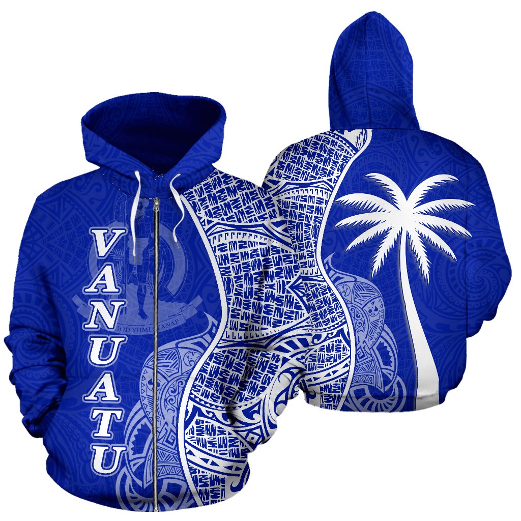 Vanuatu Polynesian Zip up Hoodie Coconut Tree Blue Unisex Blue - Polynesian Pride