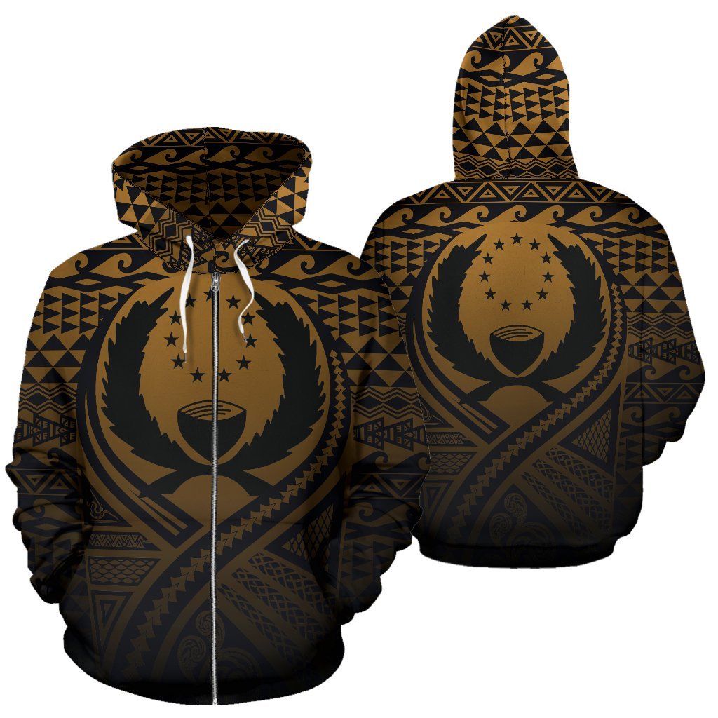 Pohnpei All Over Zip up Hoodie Lift up Gold Unisex Gold - Polynesian Pride