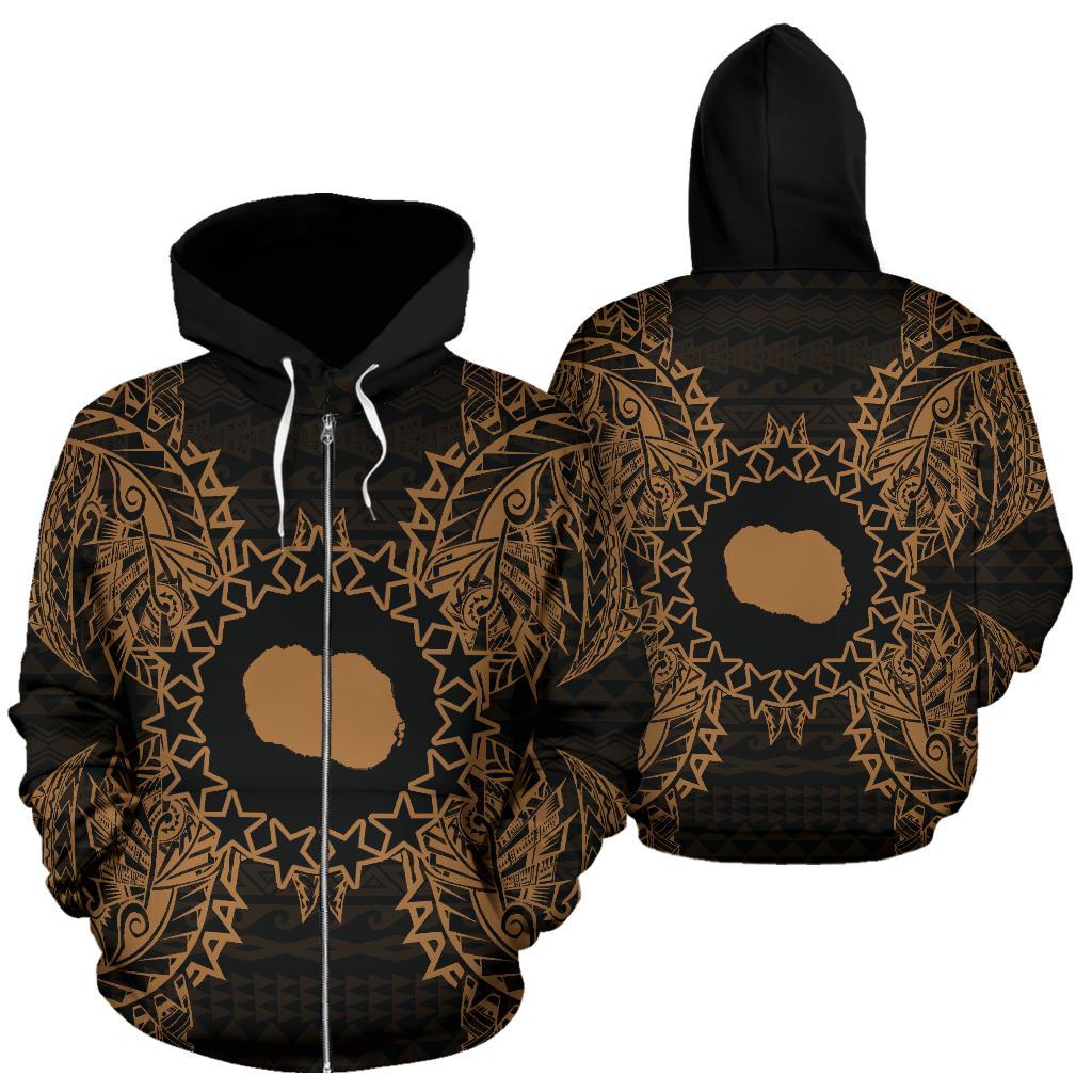 Cook Islands Polynesian All Over Zip up Hoodie Map Gold Unisex Gold - Polynesian Pride