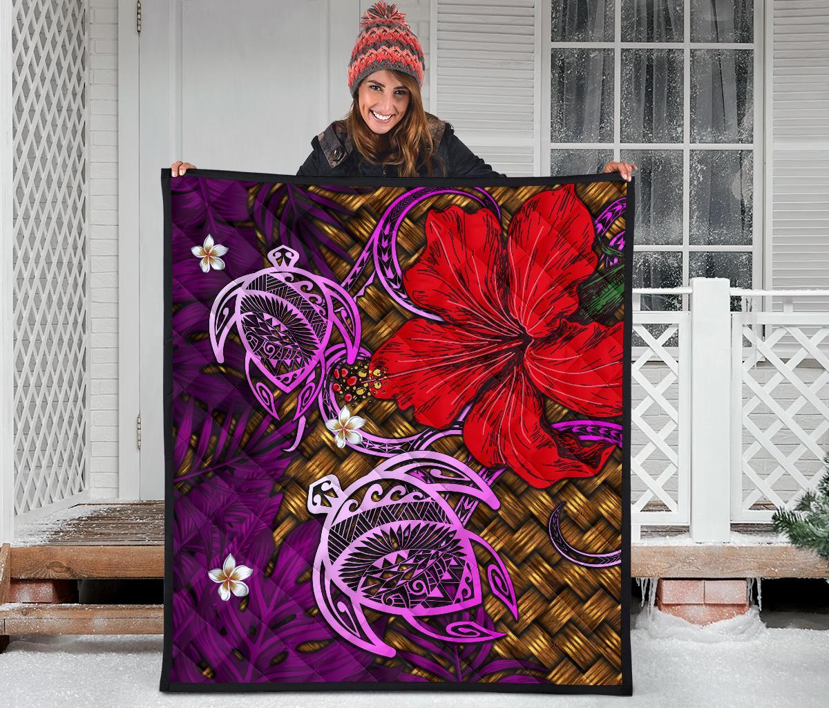 Hawaii Lauhala Hibiscus Polynesian Tropical Pink Premium Quilt - Wake Style - AH - Polynesian Pride