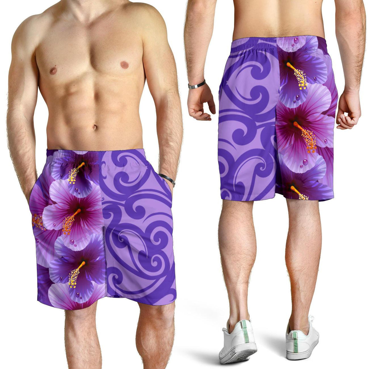 Hawaii Tropical Flower Polynesian Men's Shorts - Curtis Style - Purple - Polynesian Pride