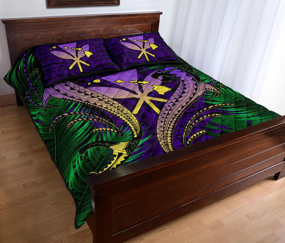Hawaii Shark Polynesian Tropical Quilt Bed Set - Purple - Polynesian Pride