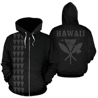 Polynesian Kakau Kanaka Maoli Map of Hawaii Zip Hoodie Grey Grey - Polynesian Pride