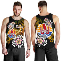 French Polynesia Tahiti Men's Tank Top - Tahiti Of Seal Turtle With Plumeria Black - Polynesian Pride