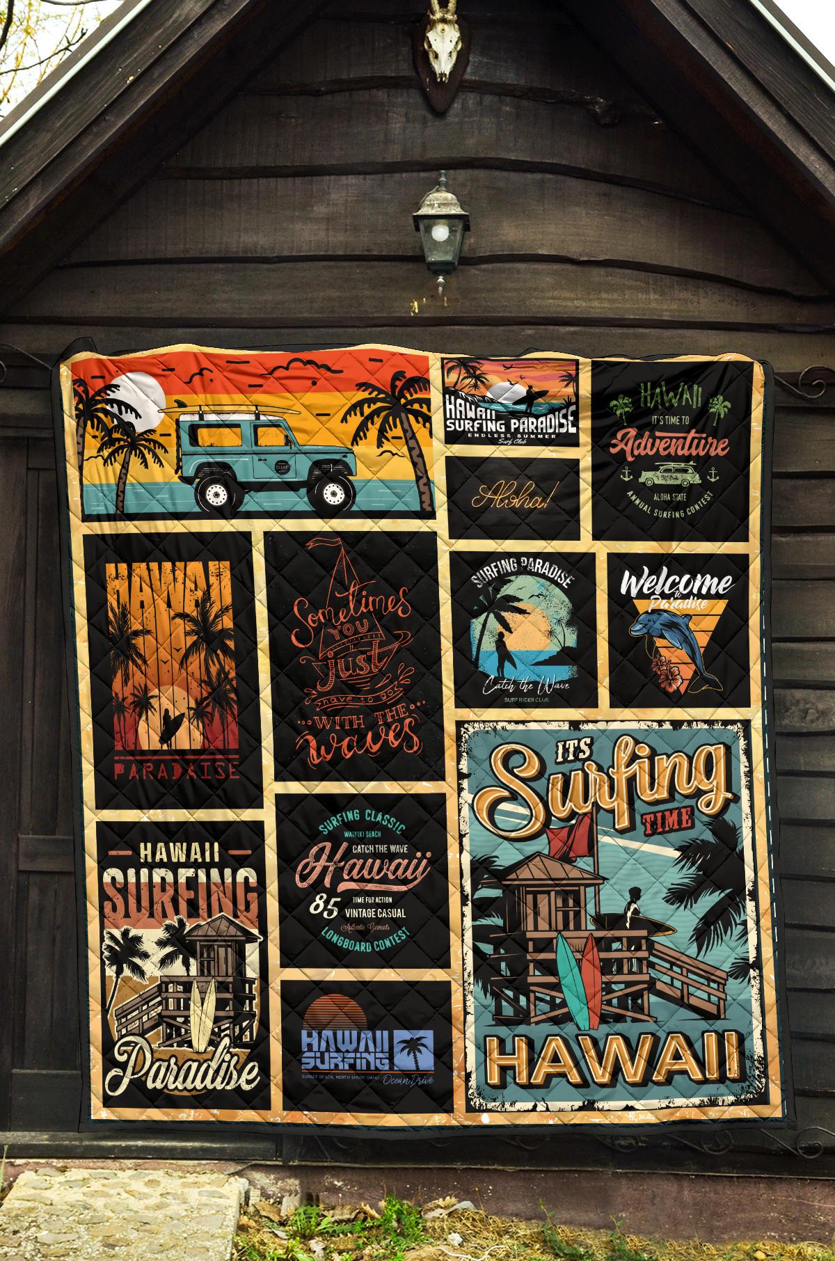 Hawaii Culture Vintage Premium Quilt Black - Polynesian Pride