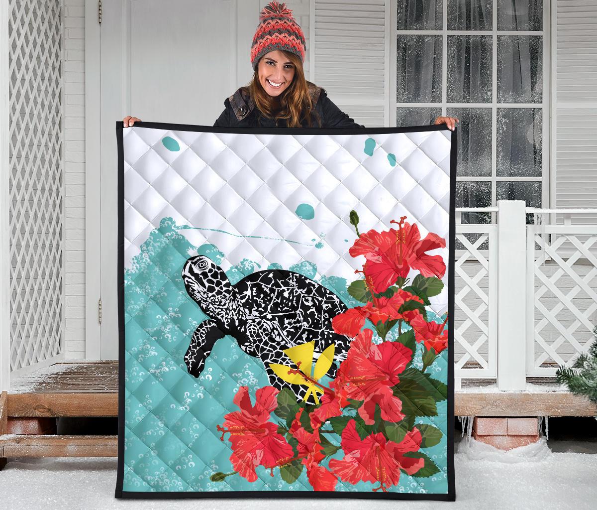 Hawaii Turle Sea Hibiscus Premium Quilt - Polynesian Pride