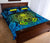 Hawaii Polynesian Quilt Bed Set - Hawaiian Green Yellow Tiki Face Blue Version - Polynesian Pride