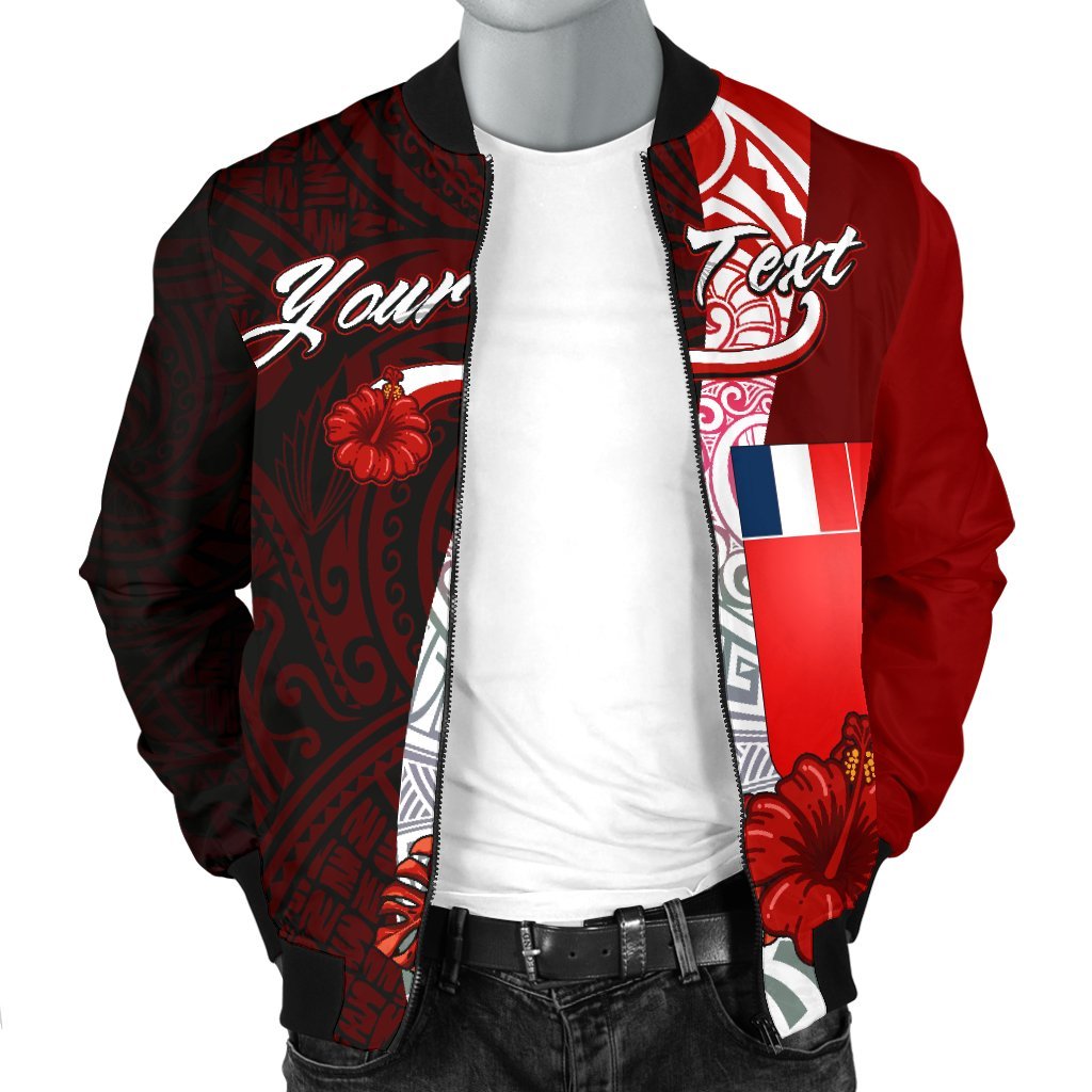Wallis and Futuna Polynesian Custom Personalised Men's Bomber Jacket - Coat Of Arm With Hibiscus - Polynesian Pride