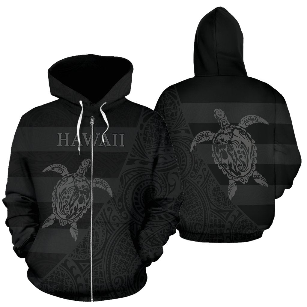 Hawaii Zip up Hoodie Hawaii Turtle Mermaid Polynesian Tattoo Unisex Black - Polynesian Pride