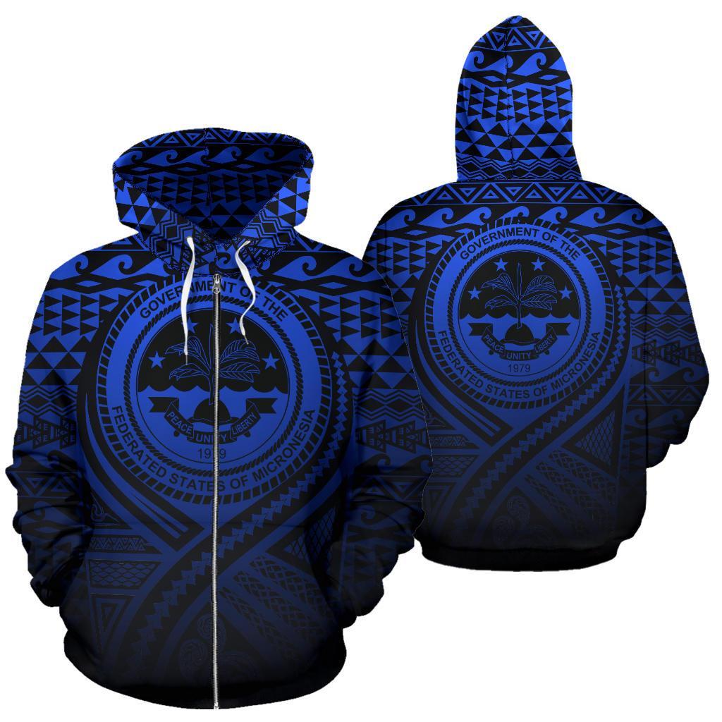 Federated States of Micronesia All Over Zip up Hoodie Lift up Blue Unisex Blue - Polynesian Pride