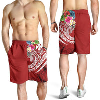 Wallis and Futuna Polynesian Men's Shorts - Summer Plumeria (Red) - Polynesian Pride