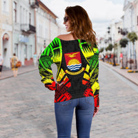 Kiribati Women's Off Shoulder Sweater - Polynesian Tattoo Reggae - Polynesian Pride