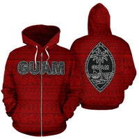 Guam Polynesian Zip up Hoodie Guaman Latte Stone Red Pattern Unisex Red - Polynesian Pride