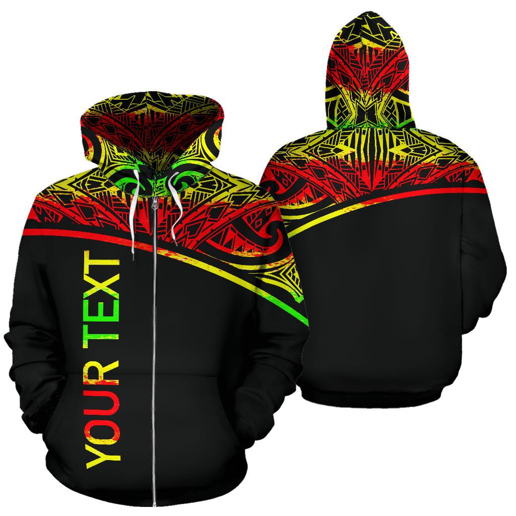 Poly All Over Custom Zip up Hoodie Polynesian Curve Reggae Style Unisex Reggae - Polynesian Pride