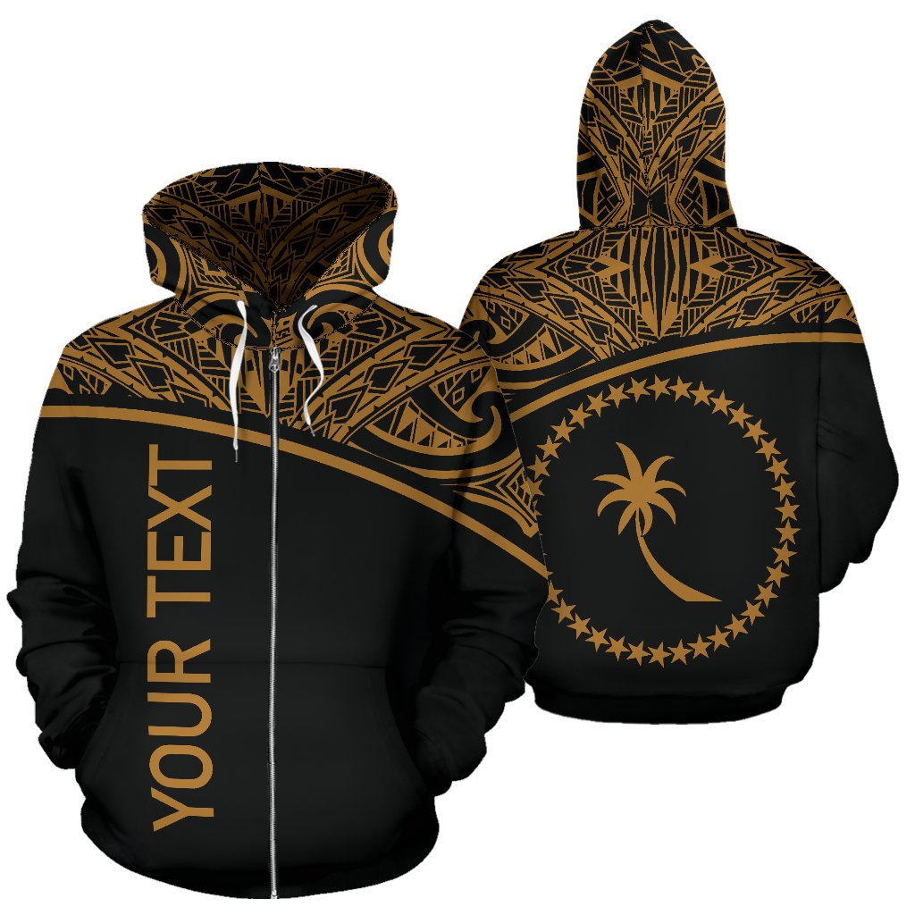 Chuuk All Over Custom Zip up Hoodie Micronesian Gold Curve Unisex Gold - Polynesian Pride