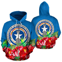 Northern Mariana Islands Polynesian Zip Hoodie Flag Hibiscus Unisex Blue - Polynesian Pride
