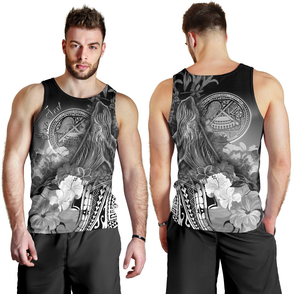 American Samoa Polynesian Custom Personalised Men's Tank Top - Humpback Whale with Tropical Flowers (White) - Polynesian Pride
