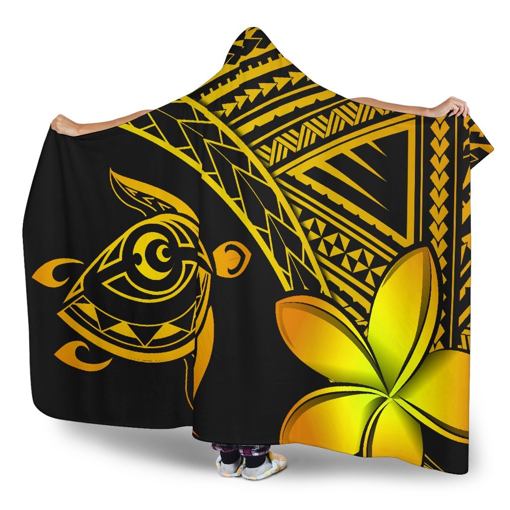 hawaiiHooded Blanket - Hawaii Turtle Plumeria Yellow - Polynesian Pride