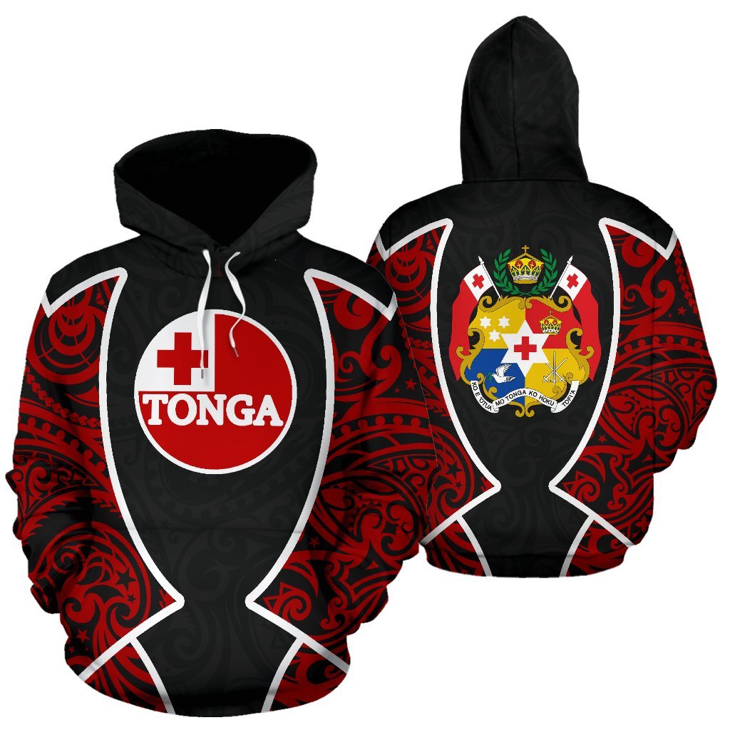 Tonga Hoodie Tonga Flag Coat of Arms Polynesian Tattoo Sport Style Unisex Red - Polynesian Pride