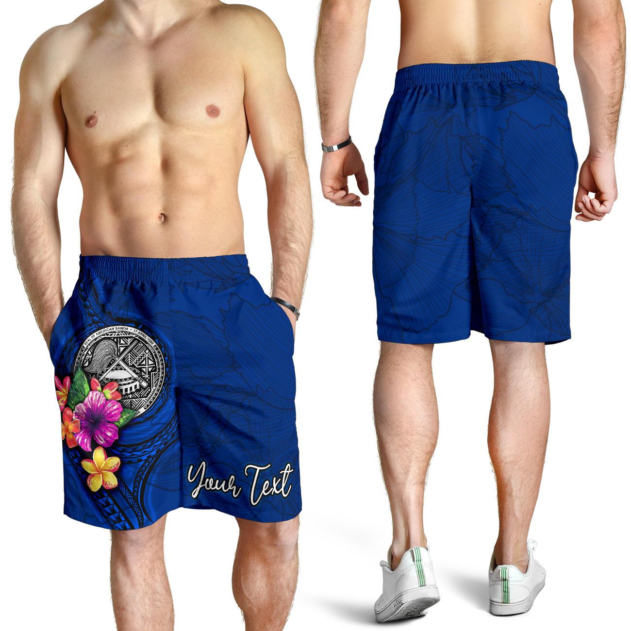 American Samoa Polynesian Custom Personalised Men's Shorts - Floral With Seal Blue Blue - Polynesian Pride