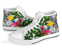 Papua New Guinea High Top Shoes White - Turtle Plumeria Banana Leaf - Polynesian Pride