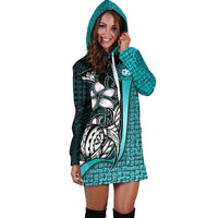 Samoa Polynesian Women's Hoodie Dress Turquoise - Turtle With Hook - Polynesian Pride