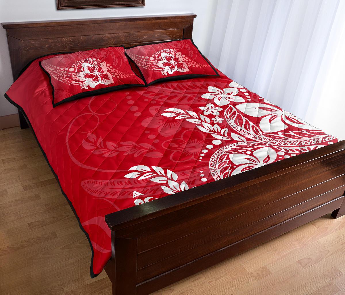 Polynesian Quilt Bed Set - Red Hibiscus Style - Polynesian Pride