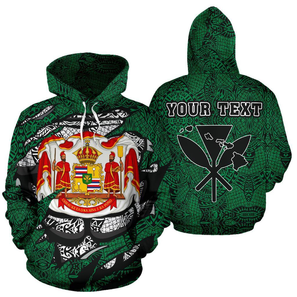 Polynesian Royal Coat of Arms Kanaka Map Hawaii Custom Hoodie Green Unisex Green - Polynesian Pride