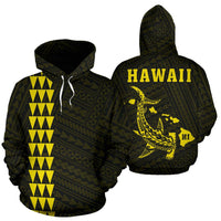 Polynesian Kakau Hammerhead Shark Map of Hawaii Hoodie Yellow Unisex Yellow - Polynesian Pride